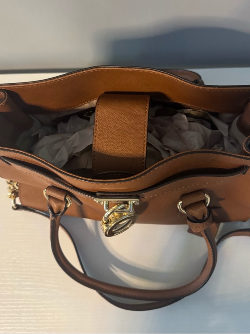 Michael Kors Brown Saffiano Satchel with Gold Hardware - Picture 10 of 13